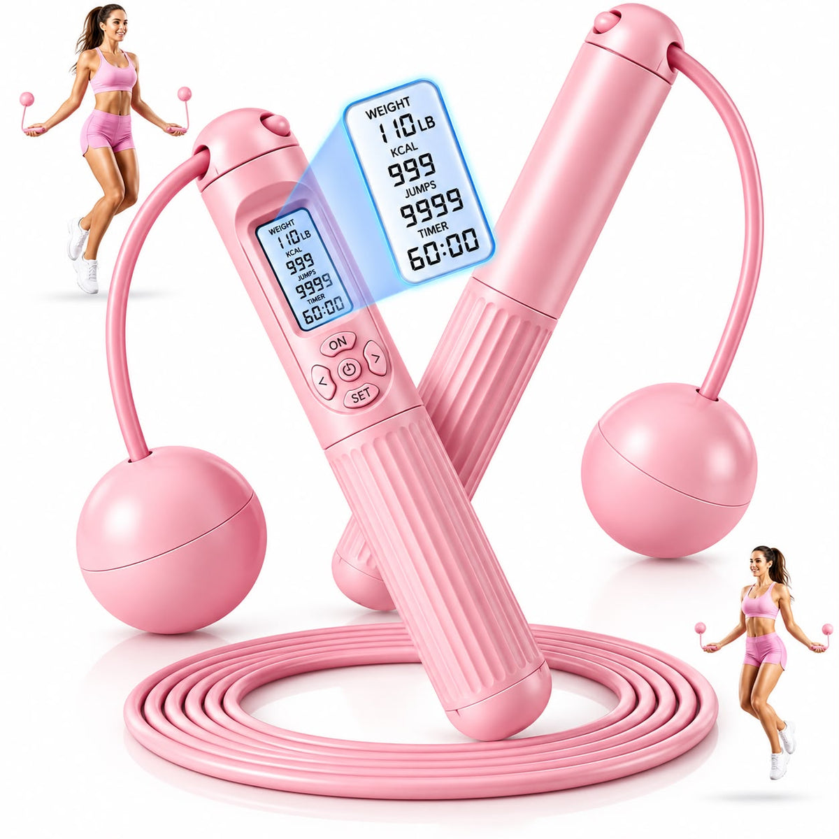2-in-1 Jump Rope with Weighted Handles and LCD Display – Digital, Cordless and Corded Modes for Cardio Training