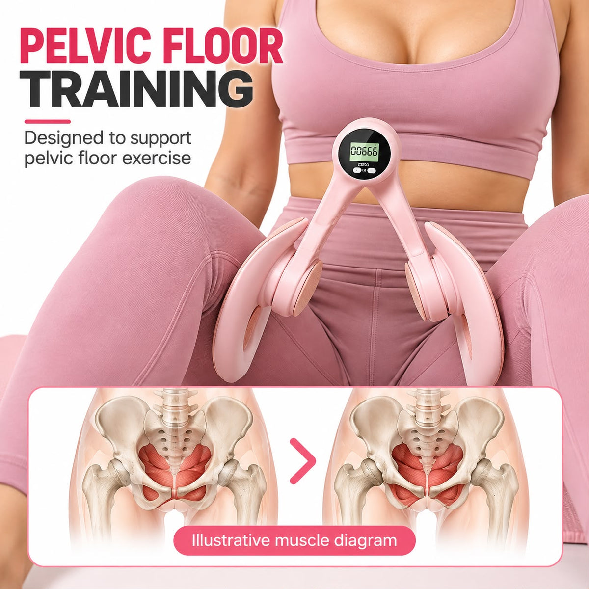 Digital Thigh and Hip Trainer with LCD Display – Pink Exerciser for Glutes, Legs, and Arms